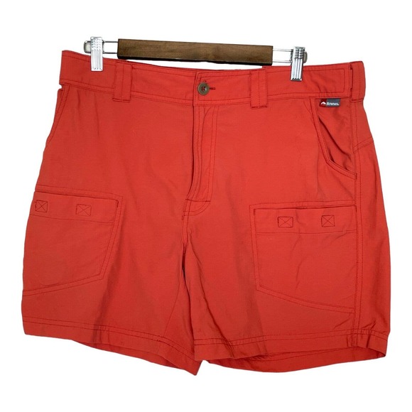 Simms M Mens Coral Red Mid Wash Regular Fit Pockets Fishing Gear Cargo Shorts - Picture 1 of 10